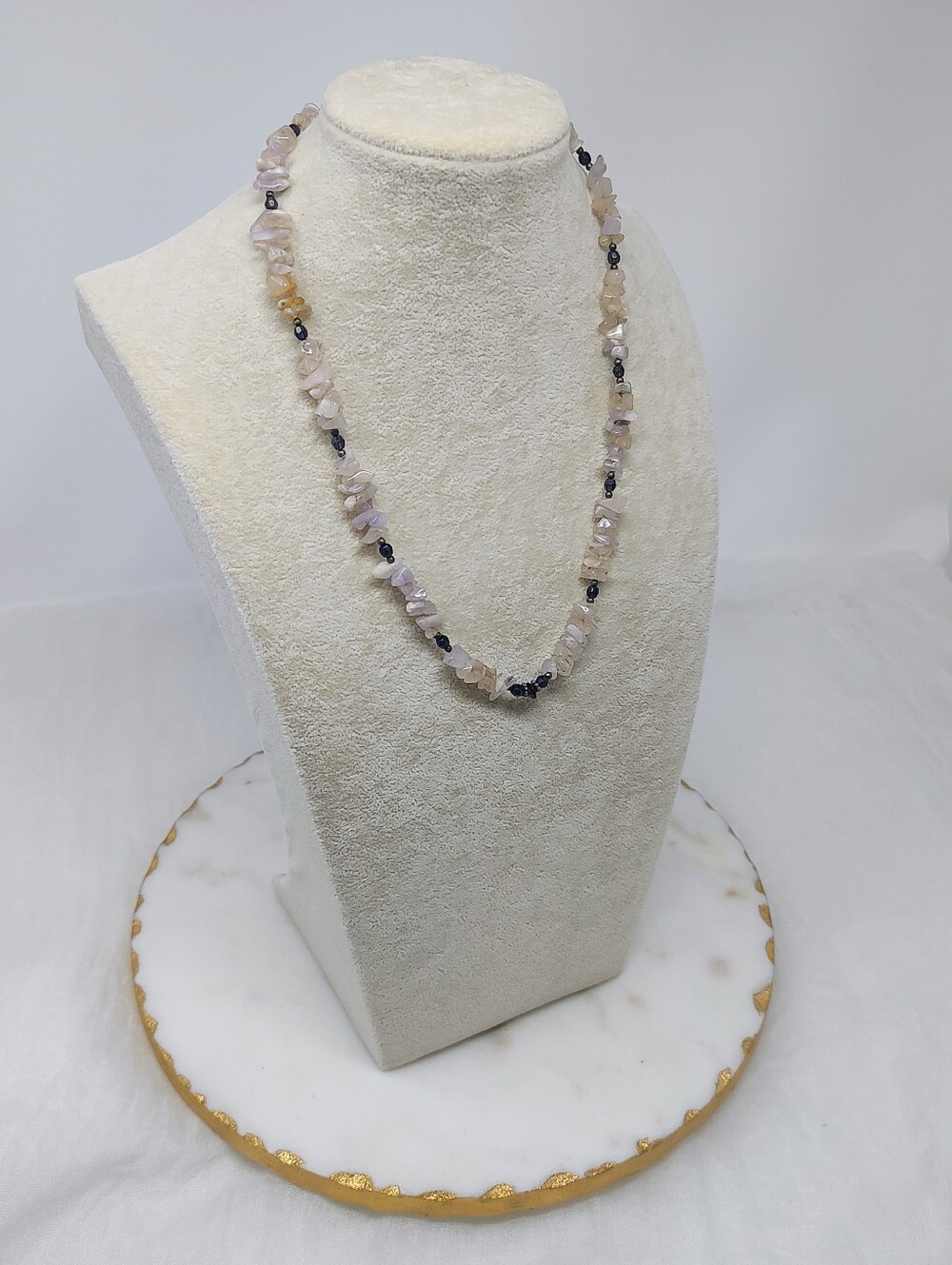Handmade Delicate Quartz Chip Necklace with Black Accent Beads - Women Jewelry
